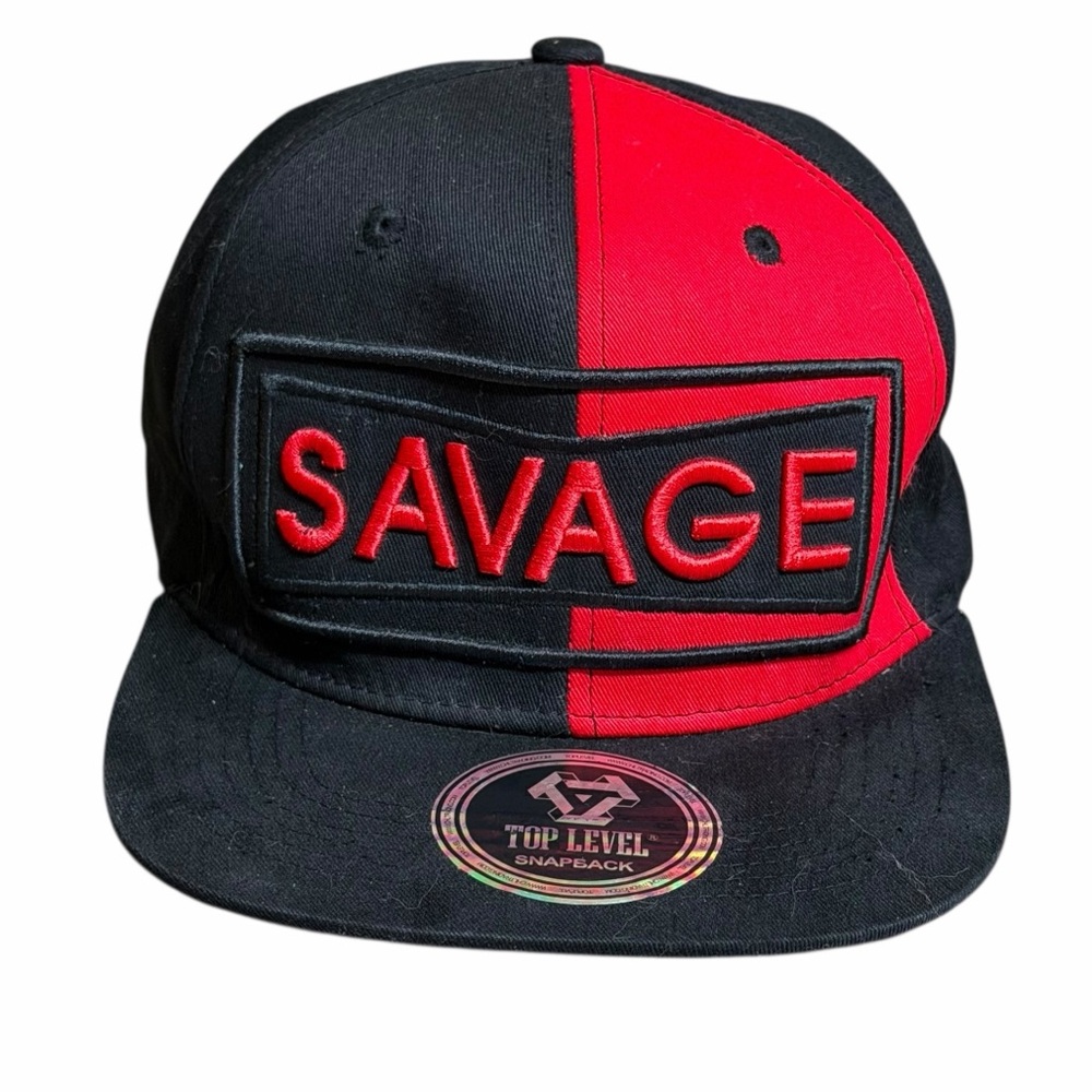 NWT Top Level Black & Red 3D Embroidered SAVAGE Flat Bill Snapback Hat